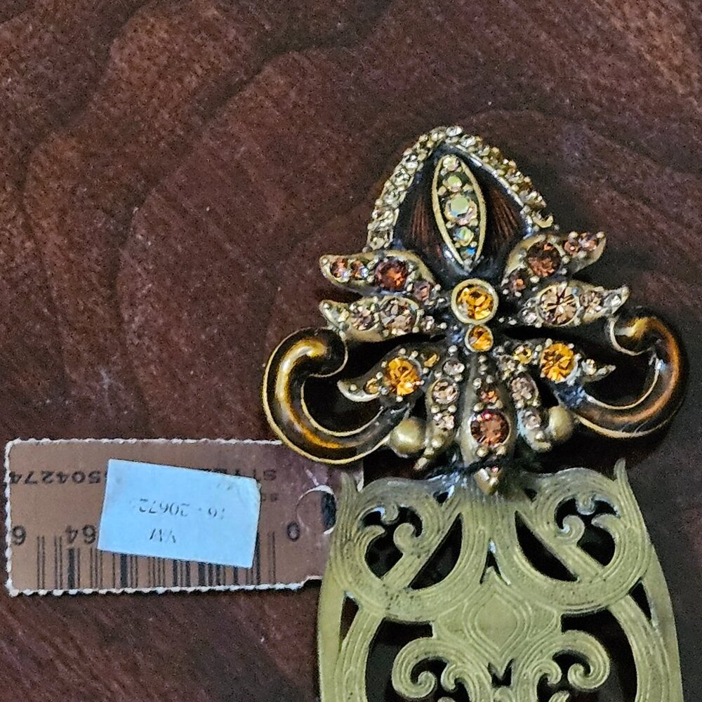 RARE LUXURY JAY STRONGWATER TOPAZ FLEUR DE LIS BOOKMARK DESK ENAMEL CRYSTAL - Picture 2 of 12